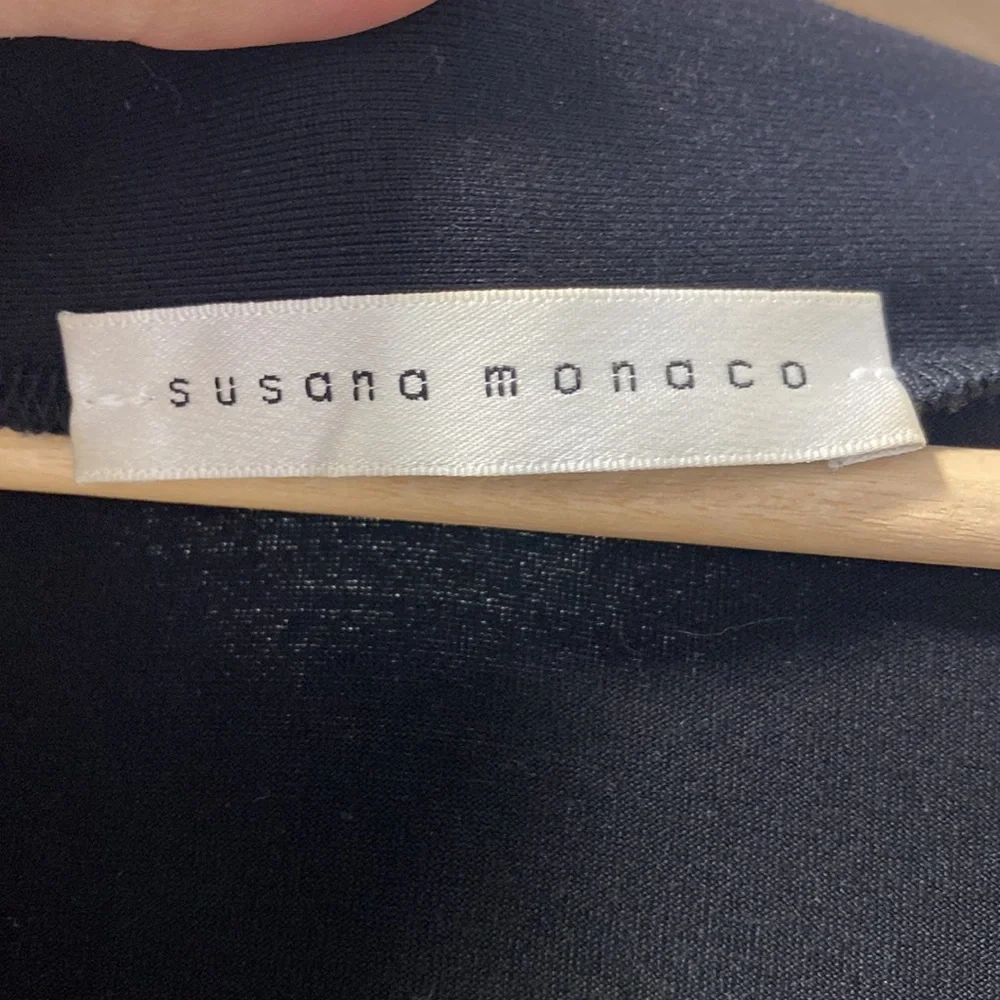 Susana Monaco Black Plunging neckline black stretch dress 3/4 length sleeves - Picture 4 of 8